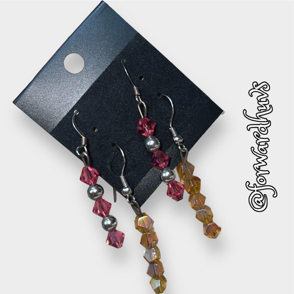 Two Pairs of NWOT Glass Bead Dangle Earrings on Silver Tone Hooks